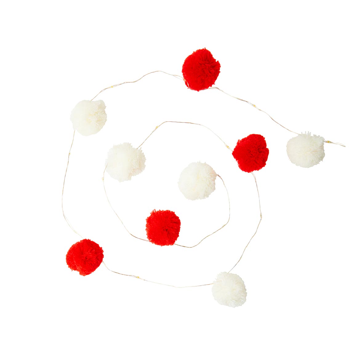 Red And White Pom Pom Lights, 20 LED, 2m